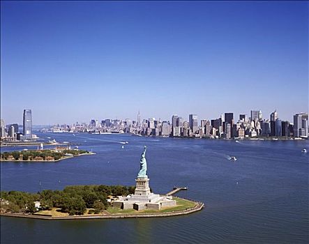 自由女神像,市区,天际线,曼哈顿,纽约,美国