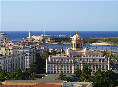 老哈瓦那,海岸,背景,古巴,俯拍