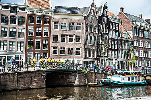 人,自行车,骑,看,挨着,运河,阿姆斯特丹