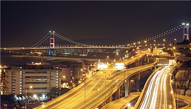 夜景,公路,桥,香港