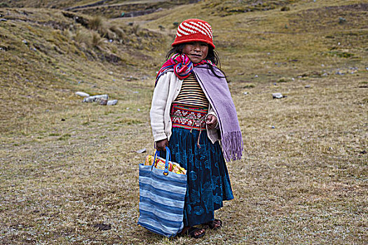 玻利维亚,山脉,女孩,传统服装