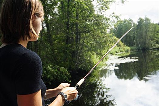 女人,钓鱼,瑞典
