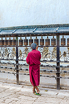 僧侣,转,转经轮,猴庙,世界遗产,加德满都,尼泊尔,亚洲