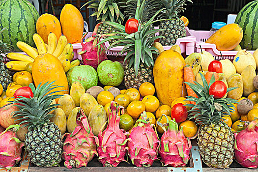 热带水果,展示,户外,果汁,店,万象,老挝,东南亚