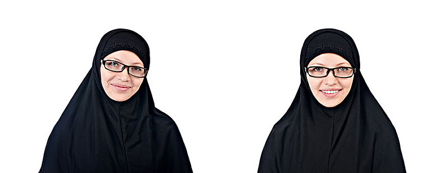 女人,穆斯林,伊斯兰罩袍,隔绝,白色背景