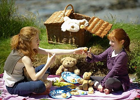 女孩,泰迪熊,野餐