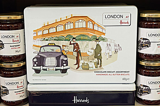 英格兰,伦敦,骑士桥街区,哈洛兹,展示,纪念品,饼干盒