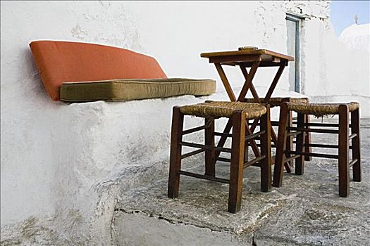 空,桌子,凳子,米克诺斯岛,基克拉迪群岛,希腊