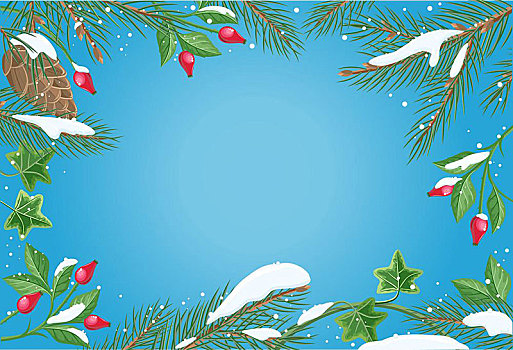 矢量,松树,早午餐,雪,蓝色,倾斜,留白,中间,风格,庆贺,寒假,圣诞节,新年,贺卡,设计