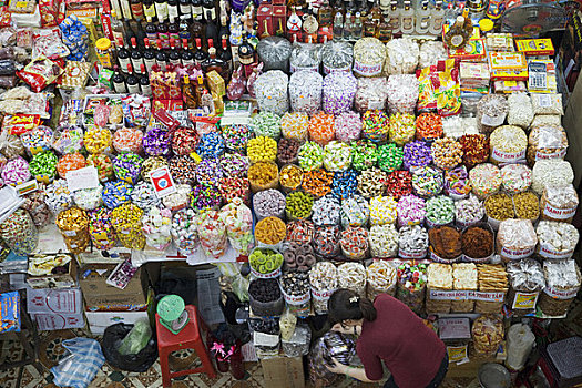 女人,买,甜食,市场,岘港,越南