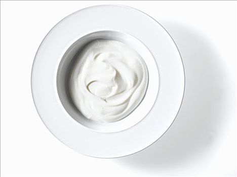 天然酸奶,白色背景,盘子,俯视