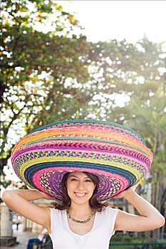 女人,穿,墨西哥帽