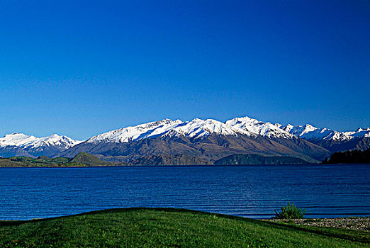 积雪,山,湖,瓦纳卡湖,新西兰