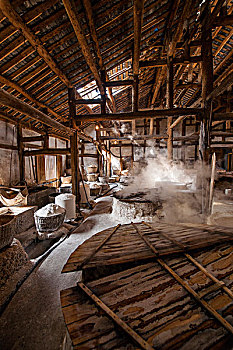 四川省自贡市千米古盐井--燊海井遗址再现古老传统的制盐工艺作坊