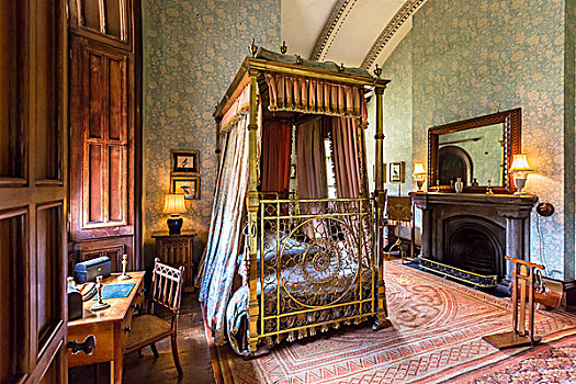 卧室,黄铜,床,城堡,班戈,格温内思郡,威尔士,英国