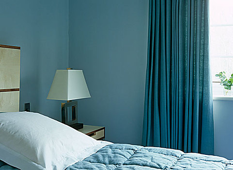 蓝色,白色,卧室,大,枕头,被子,床