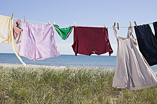 洗衣服,弄干,晾衣绳,海洋