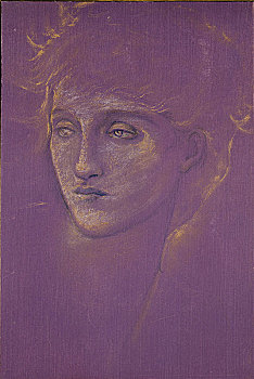 头部,女人,迟,19世纪,艺术家,绿青鳕