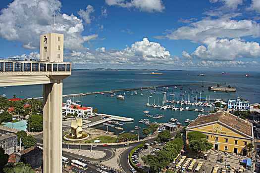 巴西,萨尔瓦多,巴伊亚,拉塞达观光电梯,港口,海景,大棚市场