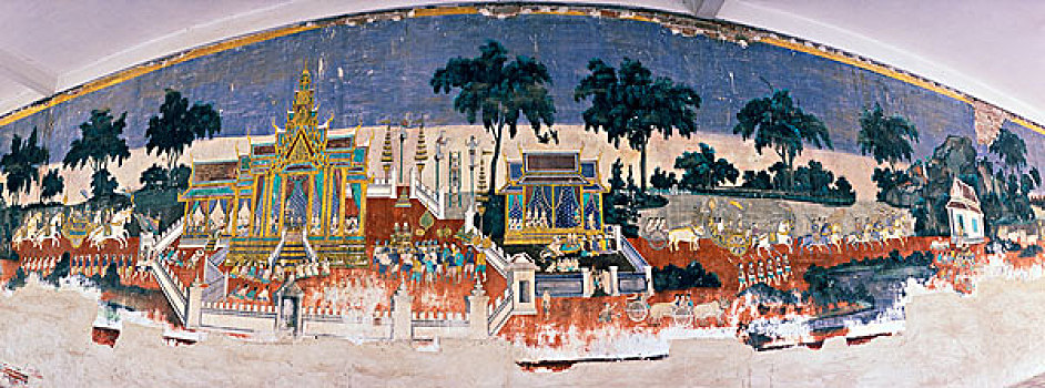 罗摩衍那,壁画,皇家,宫殿,金边,柬埔寨,印度支那,东南亚,亚洲