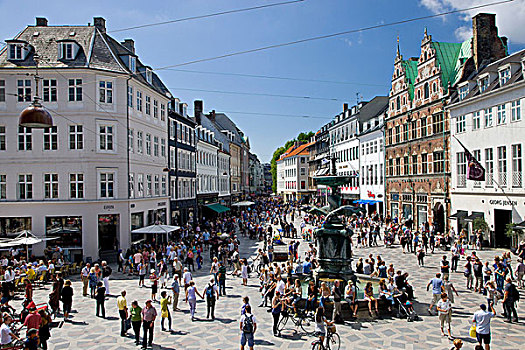 景色,局部,步行区,哥本哈根,丹麦,欧洲