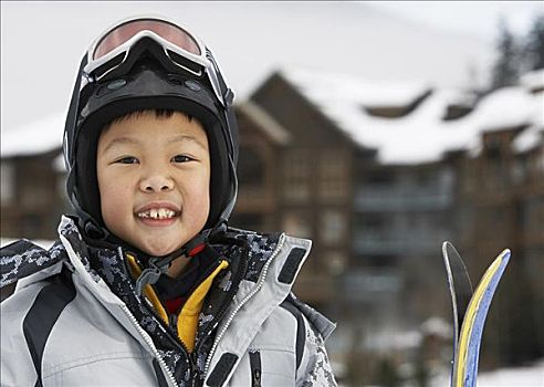 男孩,肖像,滑雪,不列颠哥伦比亚省,加拿大