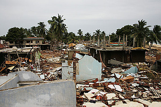 海边,建筑,沿岸,区域,汉班托塔,残骸,印度洋,海啸,2004年,斯里兰卡,一月,2005年