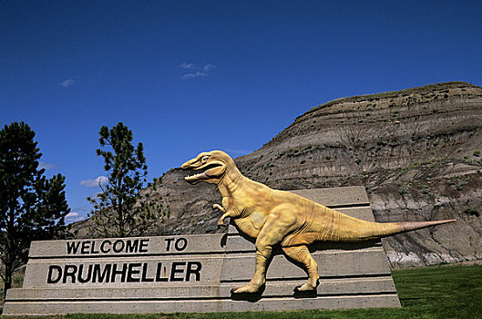 加拿大,艾伯塔省,德兰赫勒,欢迎标志,恐龙,雕塑