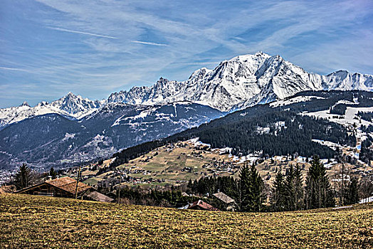 风景,勃朗峰,斜坡,康布鲁