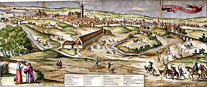 城市,塞维利亚,雕刻,16世纪