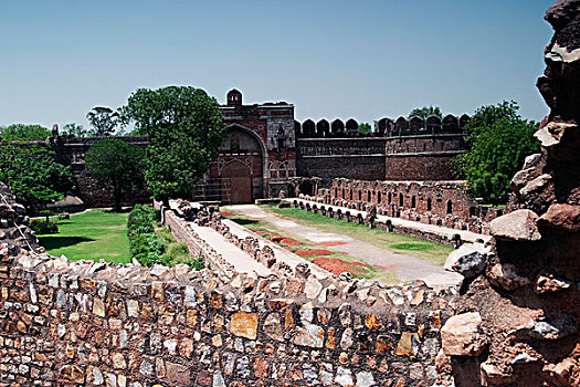 遗址,堡垒,老,德里,印度