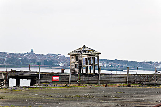 废弃,木质,建筑,港口,旁边,河,利物浦,新,布莱顿,背景