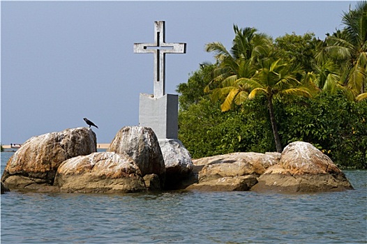 基督教,十字架,小岛,死水