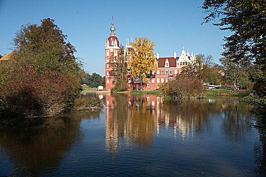 城堡,秋天,世界遗产,巴特慕斯考,萨克森,德国,欧洲