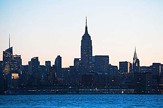 曼哈顿,天际线,黄昏,纽约,美国