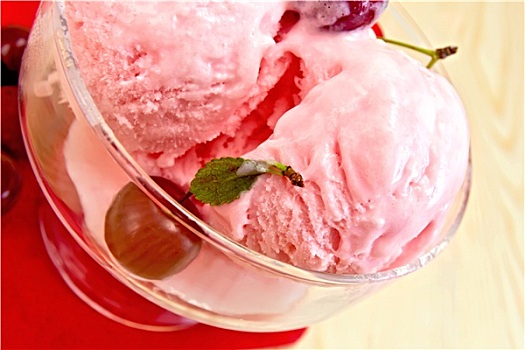 冰淇淋,樱桃,浆果,红色,餐巾