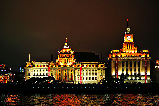 上海外滩夜景·海关大楼·汇丰银行