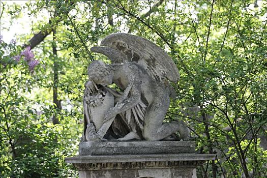 墓地,墓碑,跪着,天使,维也纳,奥地利