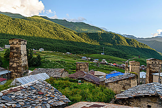 建筑,社区,四个,乡村,头部,峡谷,乔治亚,山景