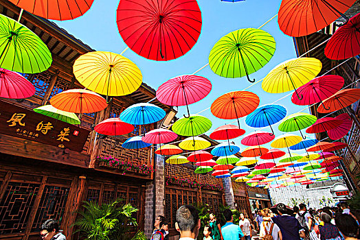 伞,灯笼,五彩,多彩,阳光,老街