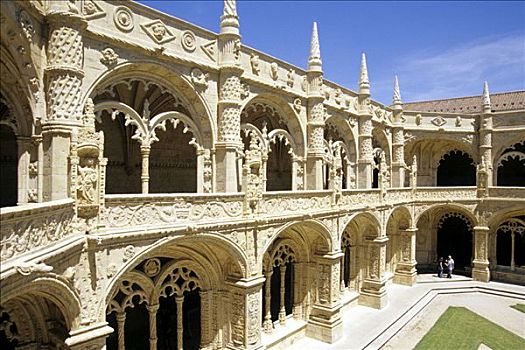 杰洛尼莫许修道院,16世纪,回廊,曼奴埃尔式,里斯本,葡萄牙,欧洲