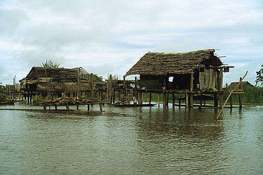 巴布亚新几内亚,河,房子,建造,防护,洪水,季节