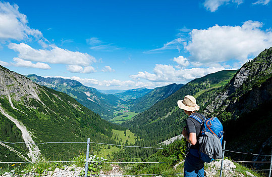远足,徒步旅行,风景,山谷,巴特辛德朗,巴伐利亚,德国,欧洲