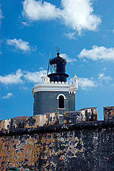 19世纪,灯塔,坐,墙壁,16世纪,老,圣胡安,波多黎各