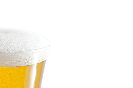满杯,啤酒,泡沫,白色背景
