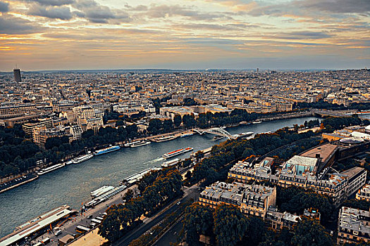 巴黎,城市天际线,屋顶,风景,塞纳河,日落,法国