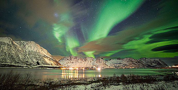 北极光,高处,地区,罗弗敦群岛,冰岛,挪威