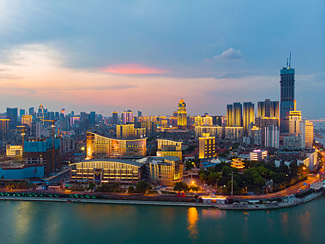 武汉,夏日,城市,航拍,傍晚,夜景,风光