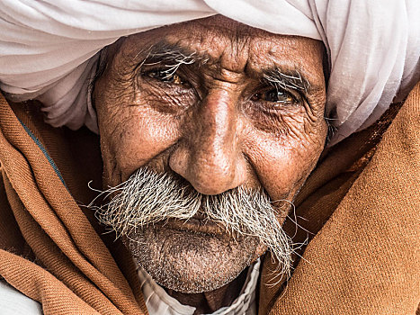 头像,老人,缠头巾,胡须,拉贾斯坦邦,印度,亚洲
