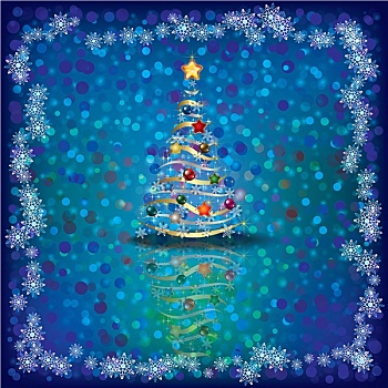 圣诞节,问候,树,蓝色背景